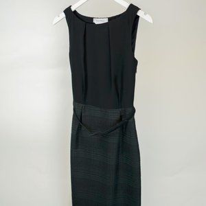 MaxMara Black and Grey Belted Mixed Media Dress